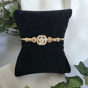 Gold Filled Open Cuff Bangle Bracelet Medusa Charm